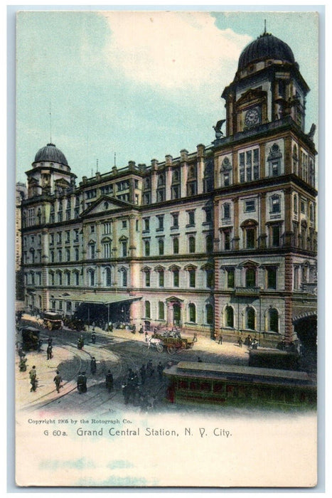 c1905 Grand Central Station Trolley New York City NY Rotograph Antique Postcard