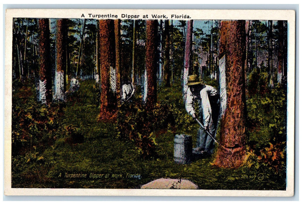 c1930's A Turpentine Dipper at Work Florida FL Vintage Posted Postcard