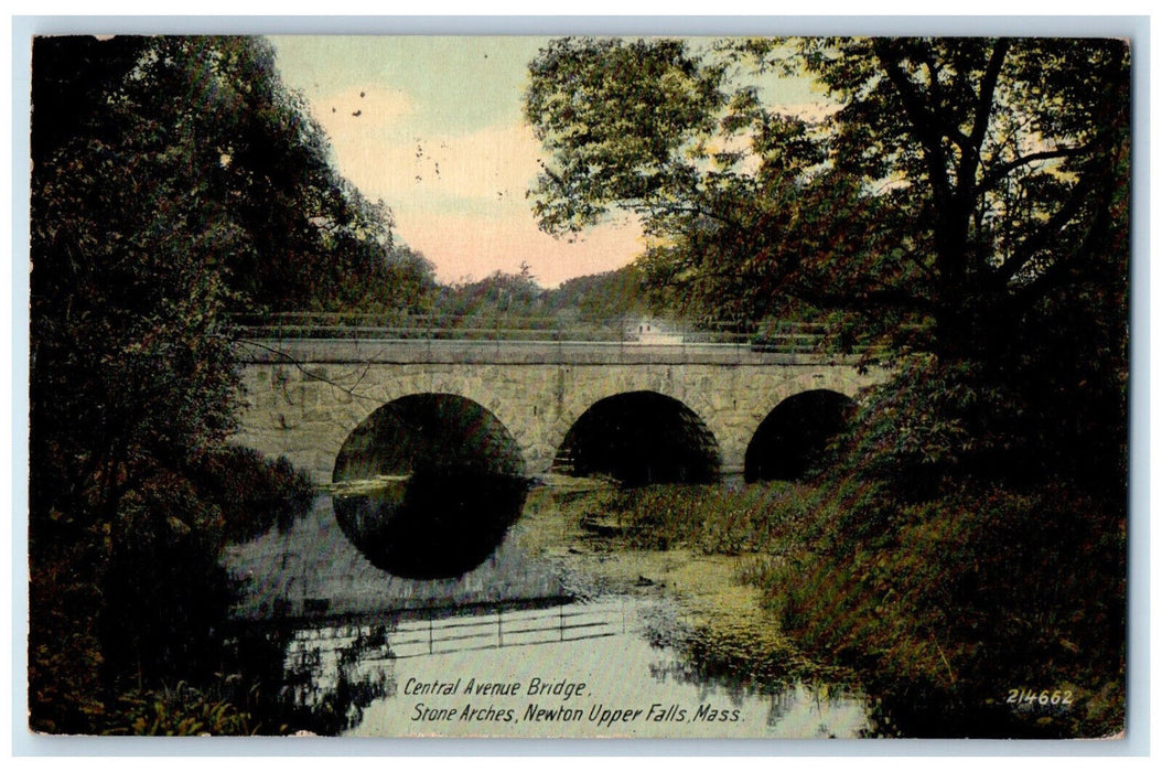 Central Avenue Bridge Stone Arches Newton Upper Falls Massachusetts MA Postcard