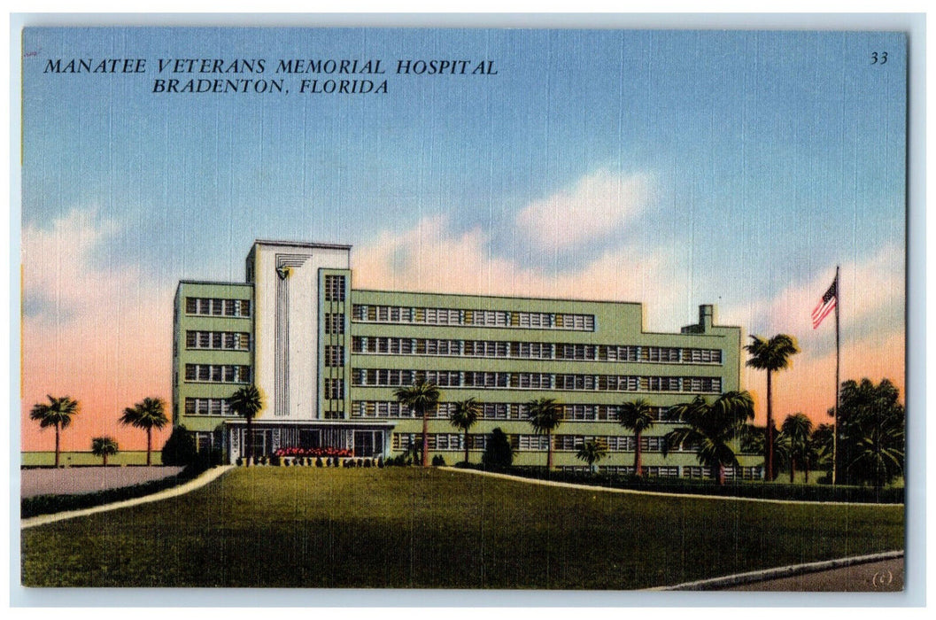 c1940's Manatee Veterans Memorial Hospital Bradenton Florida FL Postcard
