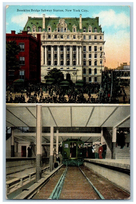 c1930's Brooklyn Bridge Subway Station New York City NY, Railroad Train Postcard