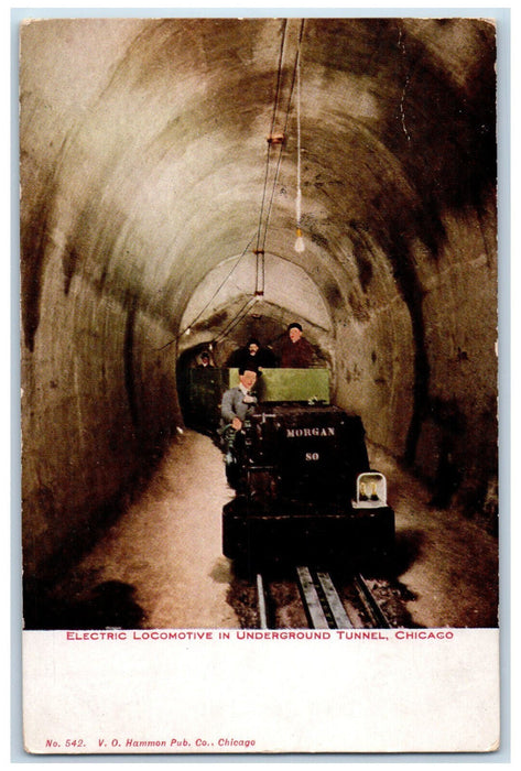 1908 Electric Locomotive In Underground Tunnel Chicago Illinois IL Postcard