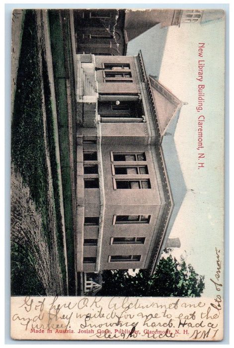 1909 New Library Building Claremont New Hampshire NH Josiah Gove Postcard