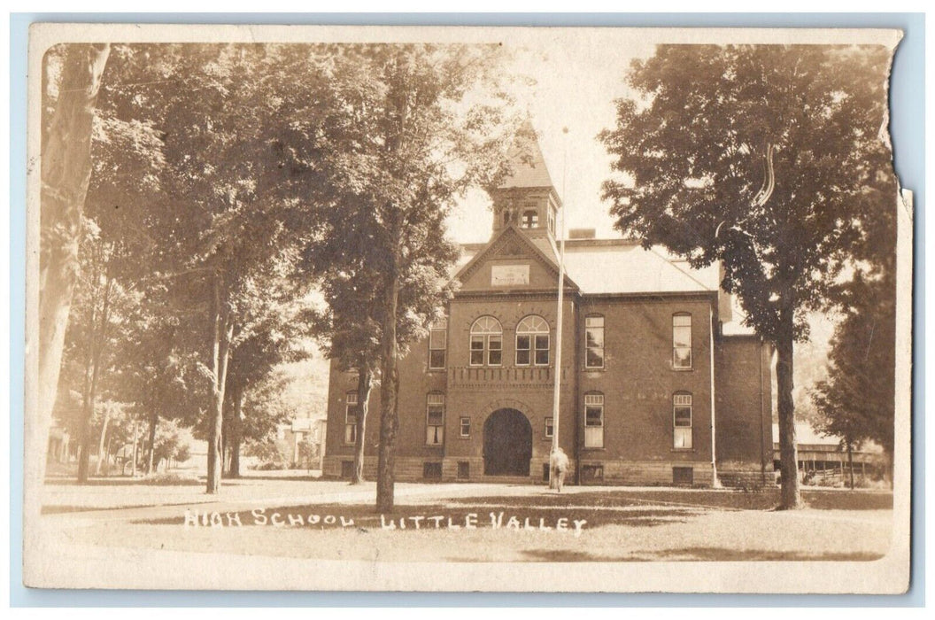 1916 High School Building Cattaraugus Little Valley NY RPPC Photo Postcard