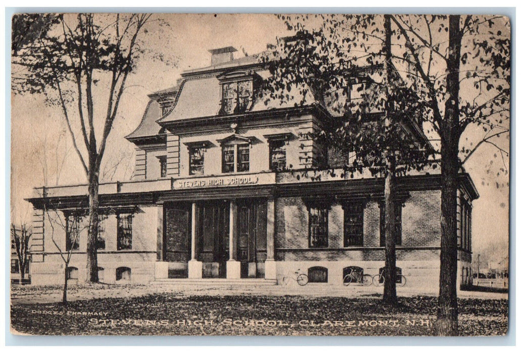 1910 Steven's High School Claremont New Hampshire NH Dodge's Pharmacy Postcard