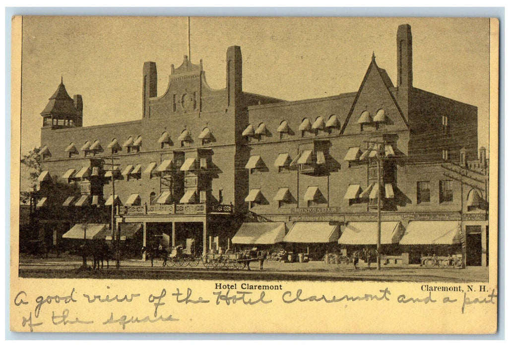 c1905 Hardware Shoes Store Hotel Claremont Claremont New Hampshire NH Postcard