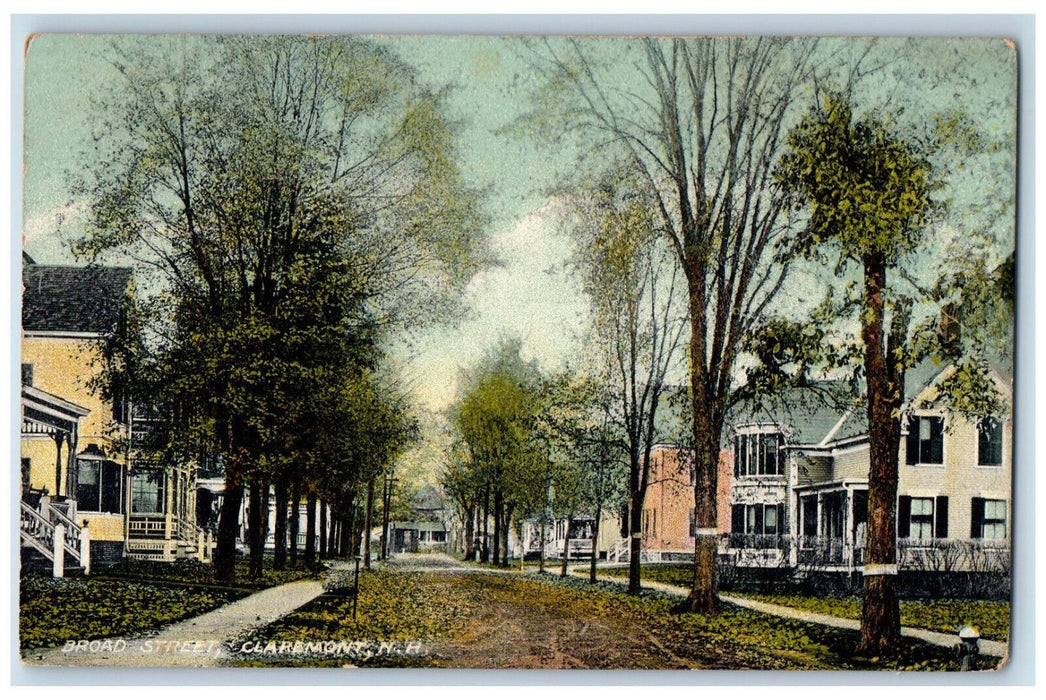 c1910 Broad Street Claremont New Hampshire NH Antique Newvochrome Postcard