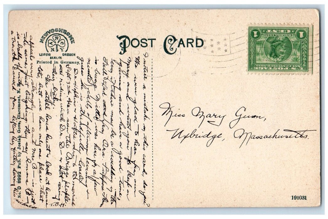c1910 Broad Street Claremont New Hampshire NH Antique Newvochrome Postcard