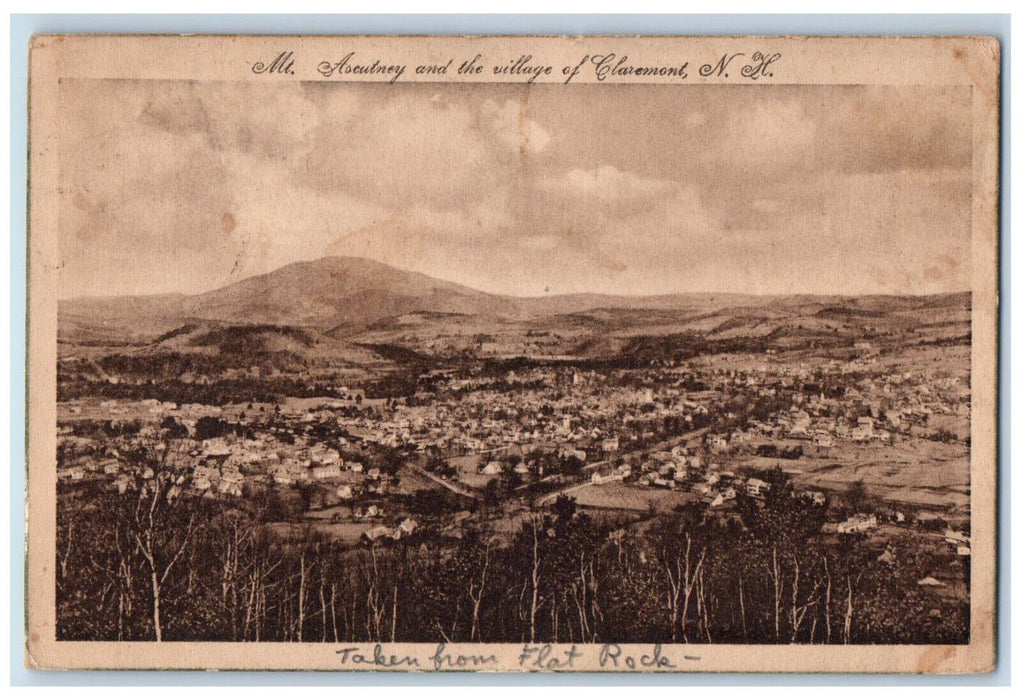 1923 Mt. Ascutney and the Village of Claremont New Hampshire NH Postcard
