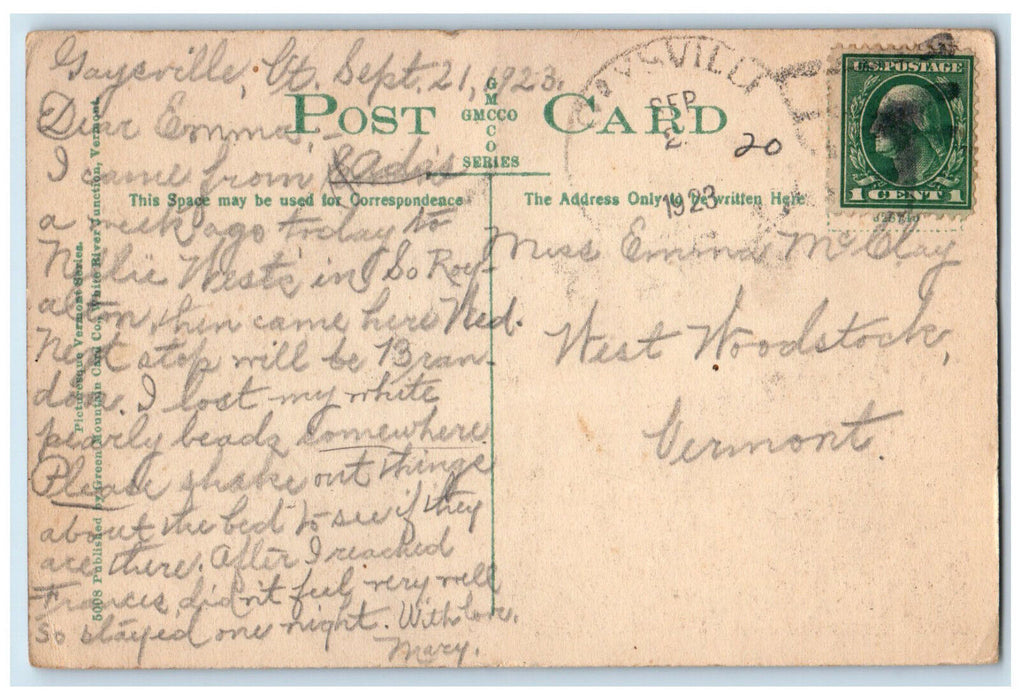 1923 Mt. Ascutney and the Village of Claremont New Hampshire NH Postcard
