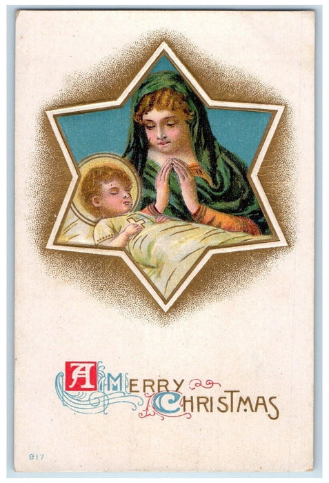 c1910's Merry Christmas Star Religious Embossed Posted Antique Postcard