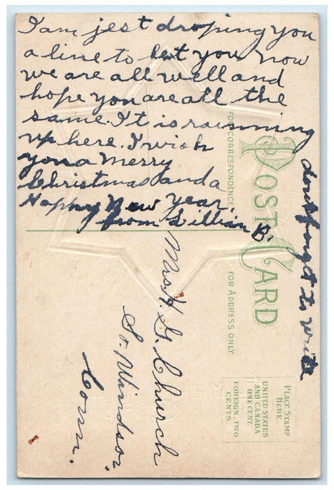 c1910's Merry Christmas Star Religious Embossed Posted Antique Postcard