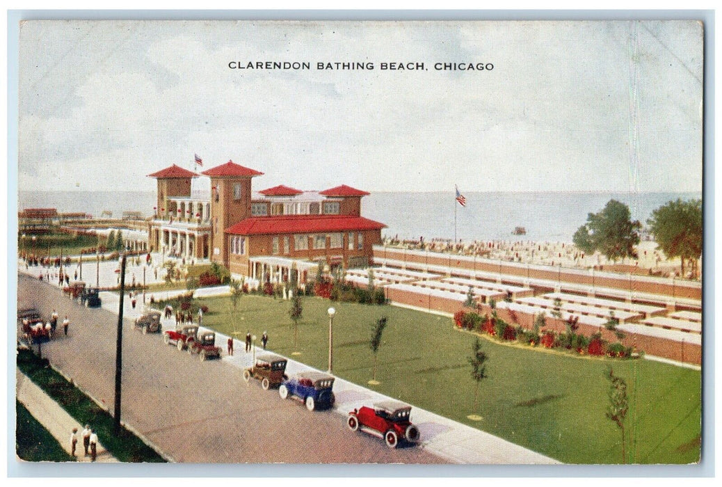 c1910 Clarendon Bathing Beach Classic Cars Exterior Chicago Illinois IL Postcard