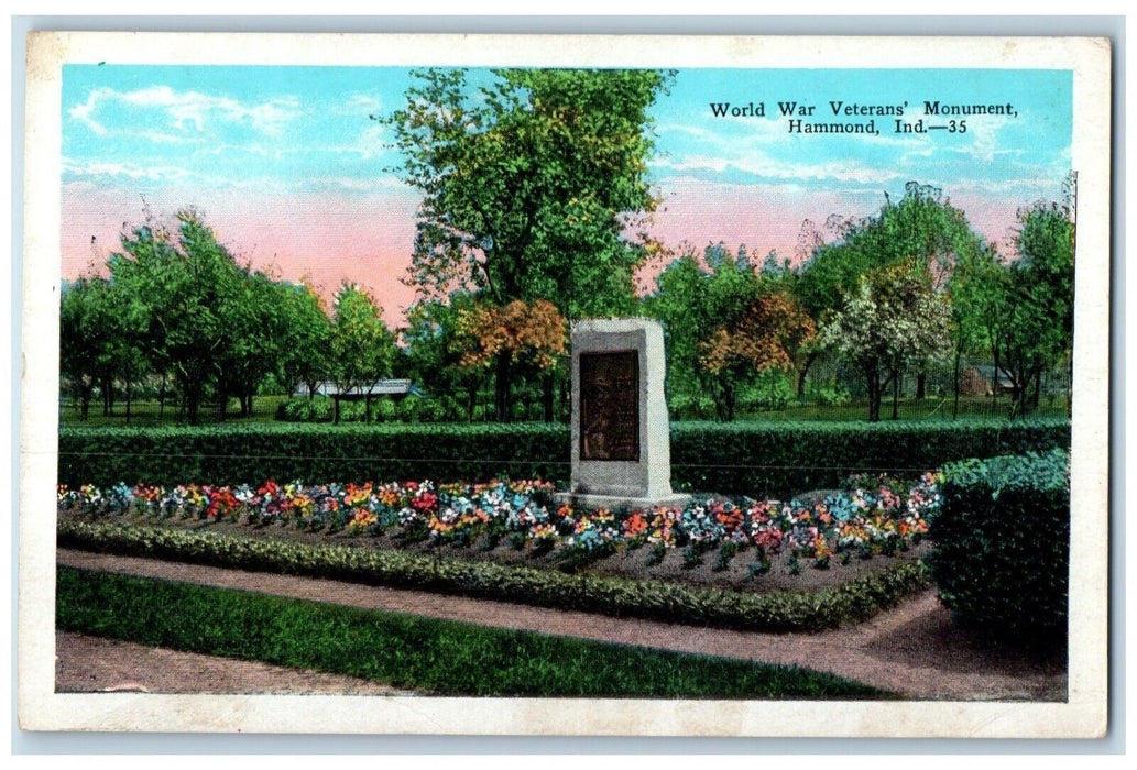 c1920 World War Veterans' Monument Tombstone Grave Hammond Indiana IN Postcard