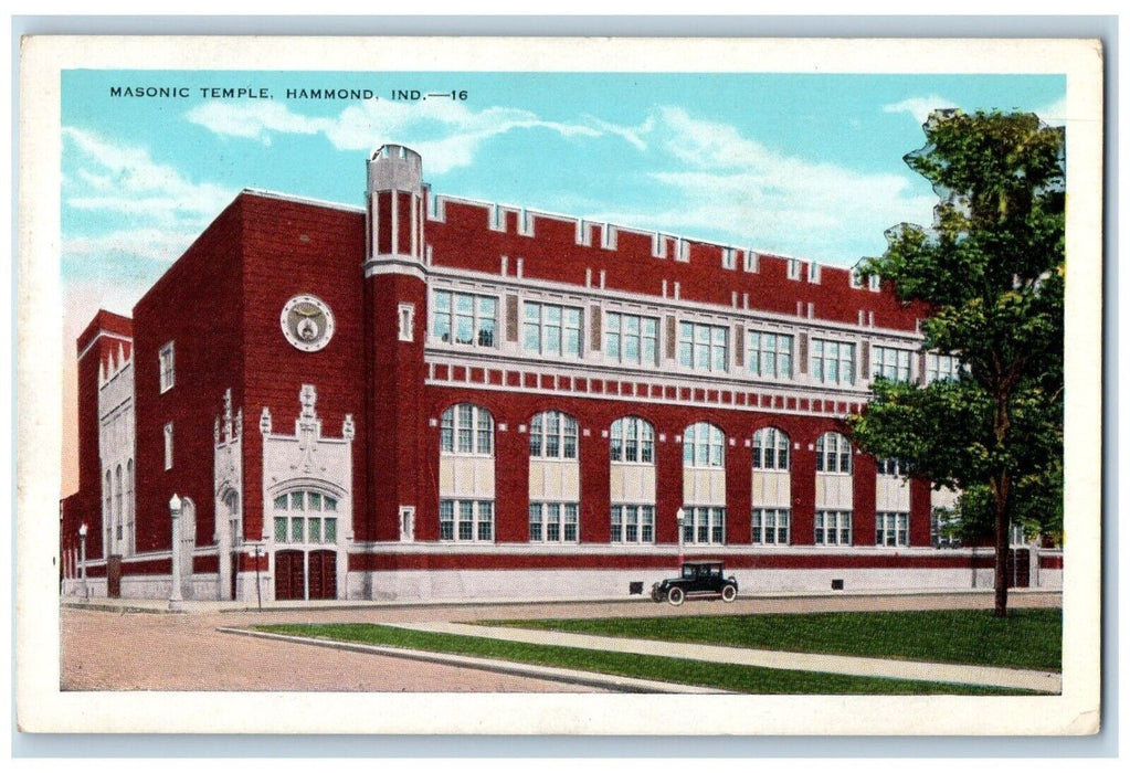 c1920 Masonic Temple Classic Car Exterior Building Hammond Indiana IN Postcard