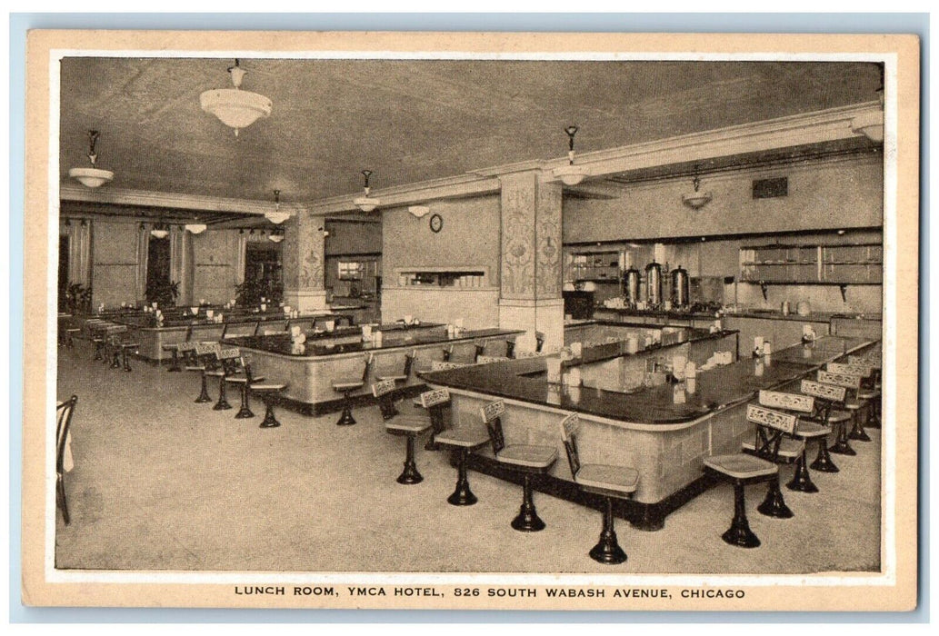c1920 Lunch Room YMCA Hotel South Wabash Avenue Bar Chicago Illinois IL Postcard