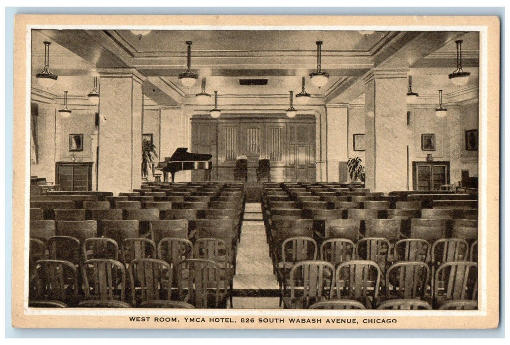 c1920 West Room YMCA Hotel South Wabash Avenue Chicago Illinois Vintage Postcard