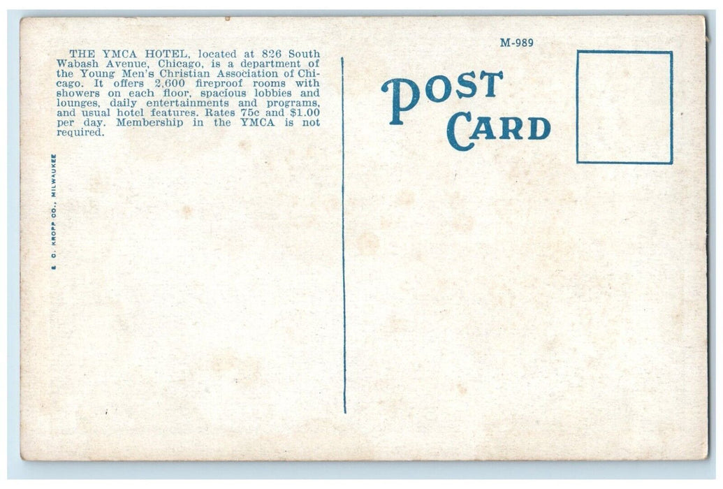 c1920 West Room YMCA Hotel South Wabash Avenue Chicago Illinois Vintage Postcard