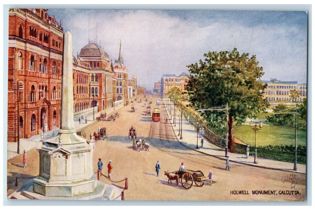 Howell Monument Trolley Horse Wagon Calcutta India Oilette Tuck's Postcard