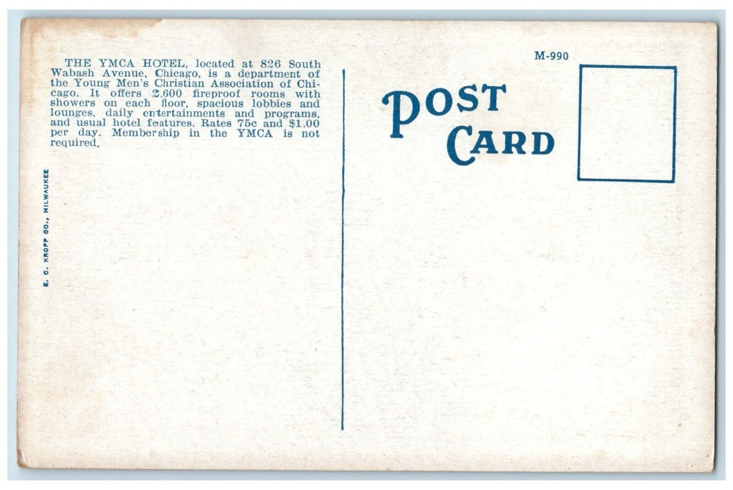 c1940 Writing Room YMCA Hotel South Wabash Avenue Chicago Illinois IL Postcard