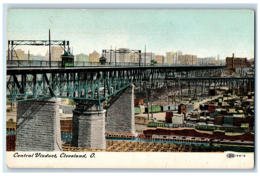 c1910 Central Viaduct Bridge Streetcar Trolley Cleveland Ohio Vintage Postcard