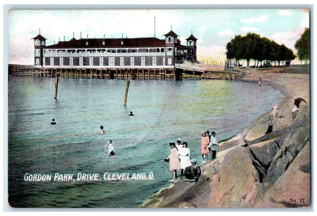 c1910 Gordon Park Drive Exterior Building Children Sea Cleveland Ohio Postcard