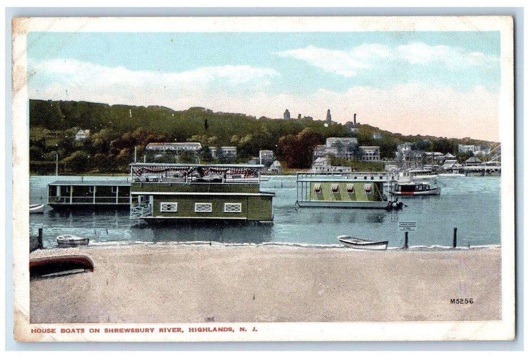 c1910 House Boats Shrewsbury River Exterior Canoe Highlands New Jersey Postcard