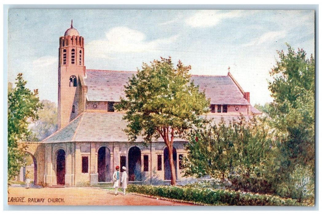 c1910's Lahore Railway Church Punjab India Oilette Tuck's Antique Postcard