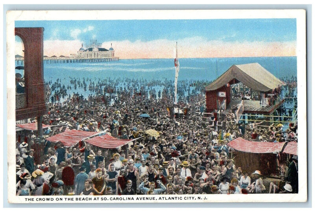 c1920 Crowd Beach South Carolina Avenue Party Atlantic City New Jersey Postcard