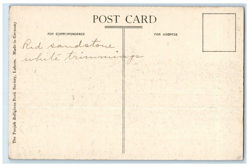c1910's The Fort Lahore India, Red Sandstone White Trimming Antique Postcard