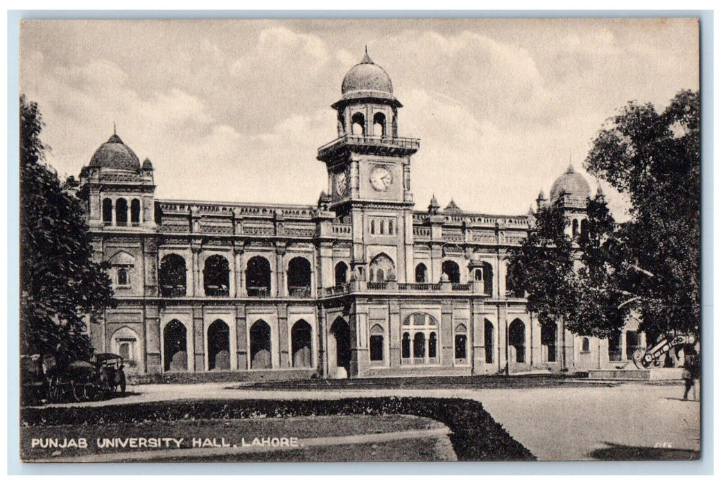 c1910's Punjab University Hall Building Tower Clock Lahore India Postcard