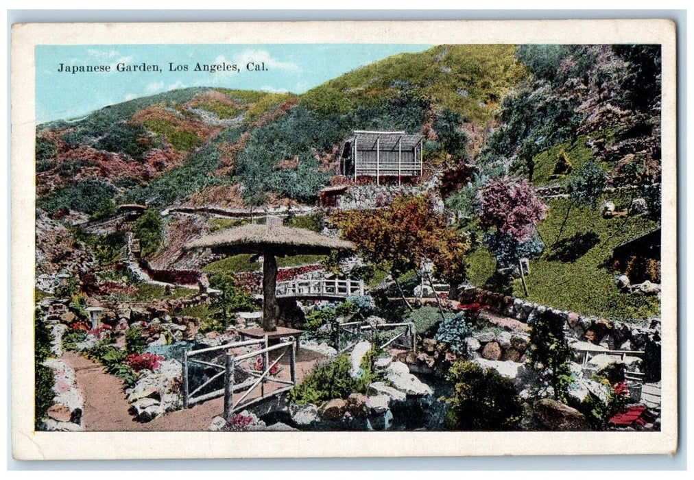 c1910 Japanese Garden Hut Mountain Flower Plants Los Angeles California Postcard