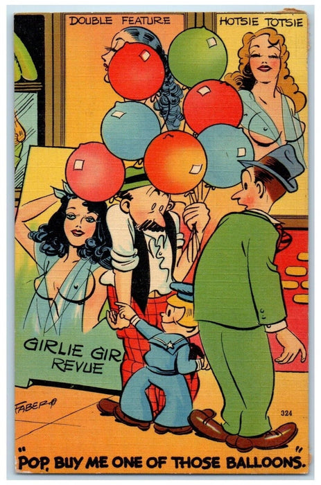 c1910's Risque Faber Humor Comic Breasts Balloons Unposted Antique Postcard