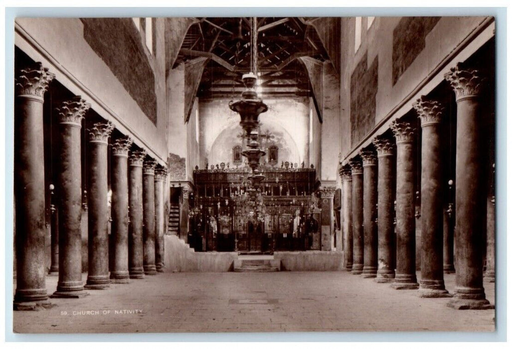 c1920's Church Of The Nativity Interior Bethlehem Israel RPPC Photo Postcard