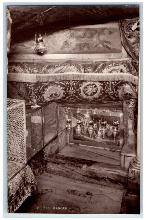 c1920's The Manger Of The Nativity Interior Bethlehem Israel RPPC Photo Postcard