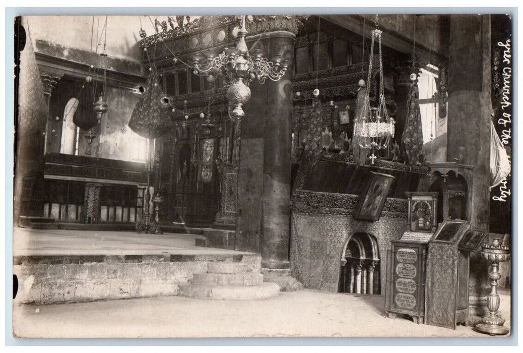 c1910s Interior Church Of The Nativity View Bethlehem Israel RPPC Photo Postcard