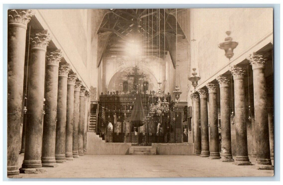 c1910s Church Of The Nativity Columns View Bethlehem Israel RPPC Photo Postcard