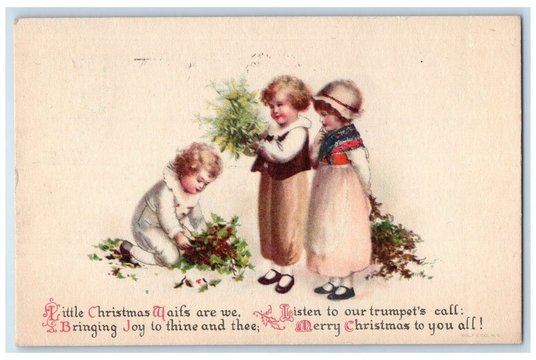 1920 Christmas Children Berries And Mistletoe Wolf South Manchester CT Postcard