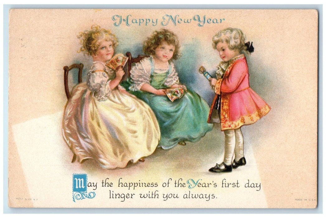 1925 New Year Children Holding Fan Wolf Rockville Connecticut CT Posted Postcard