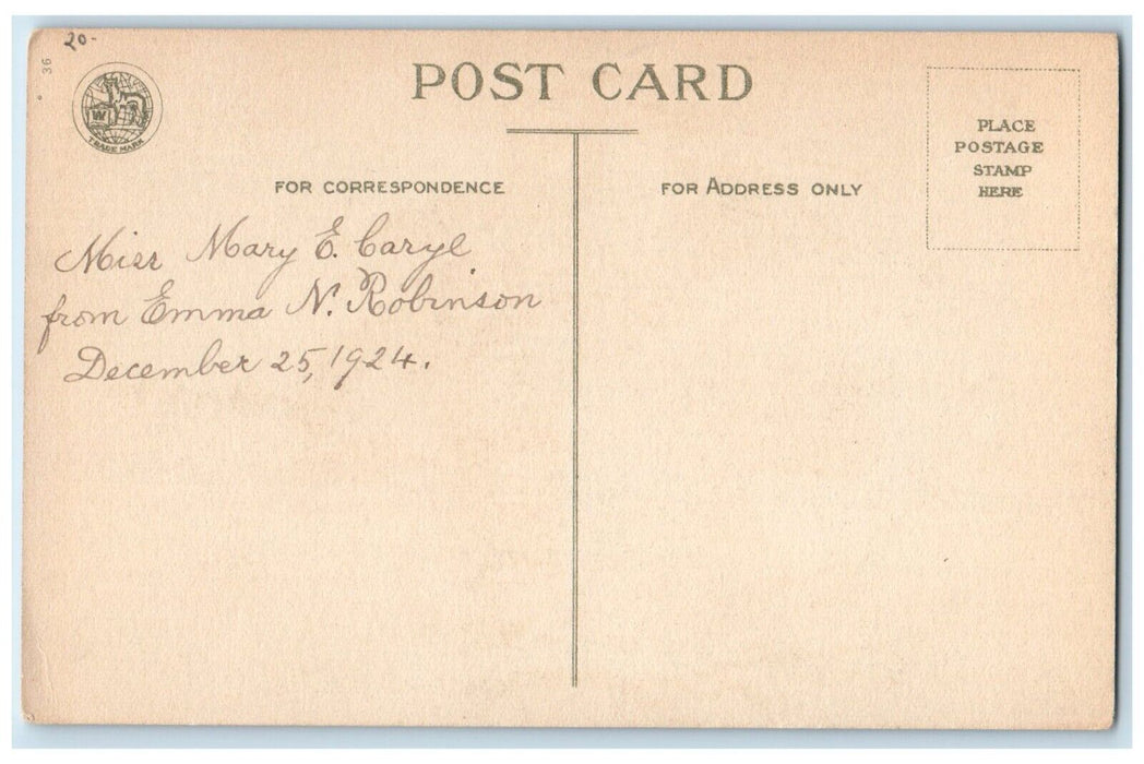 1924 Merry Christmas Children Pulling Log In Winter House Wolf Antique Postcard