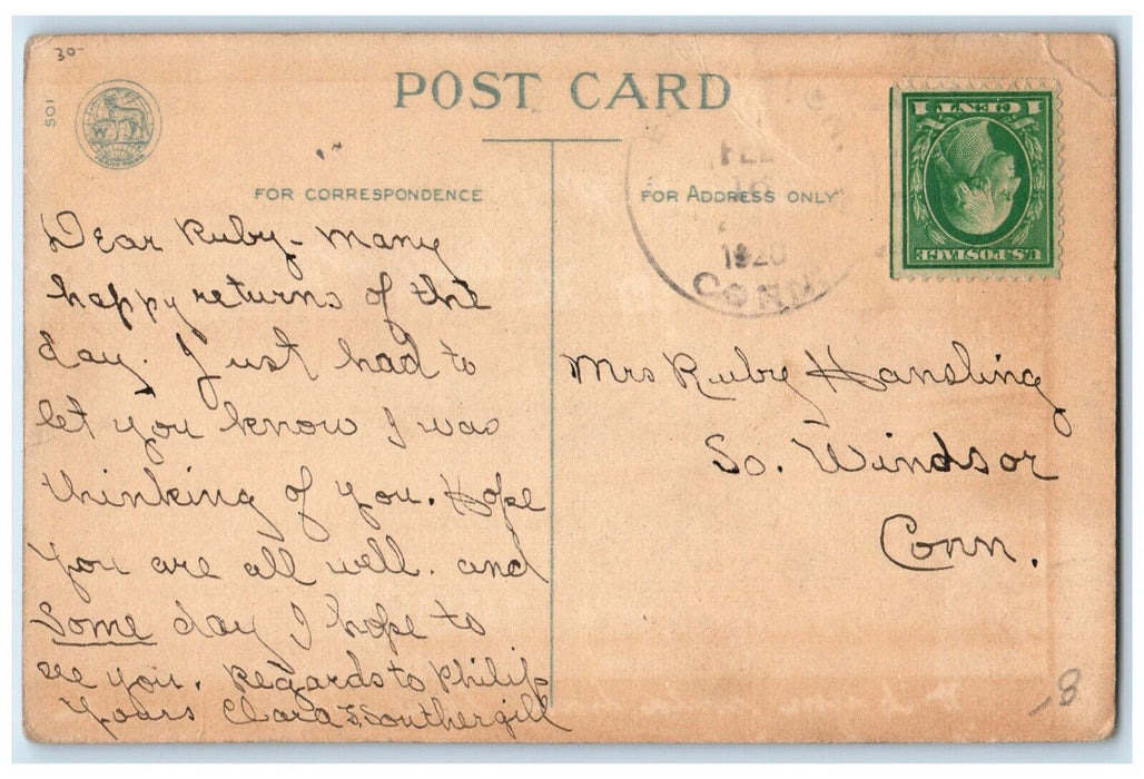 1920 Valentine Greeting Cute Little Girl Holding Heart Wolf Antique Postcard