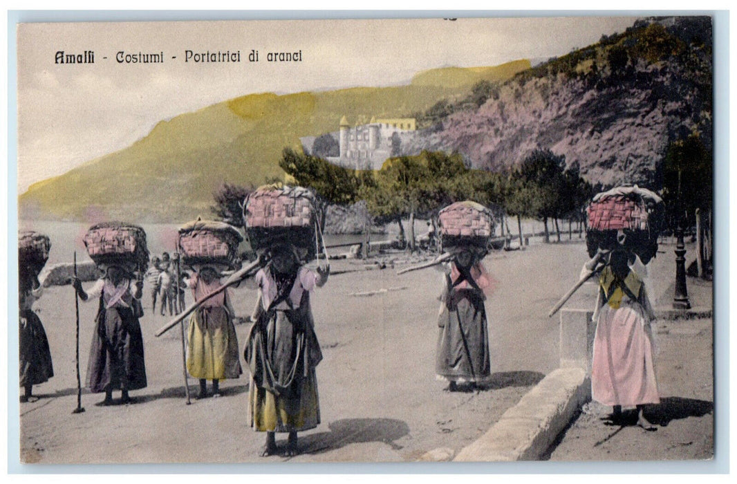c1910 Amalfi Costumes Bearers Of Oranges Italy Antique Unposted Postcard