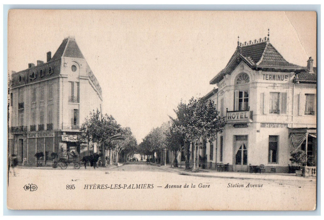 c1910 Station Avenue Avenue De La Gare Hyeres Les Palmiers France Postcard