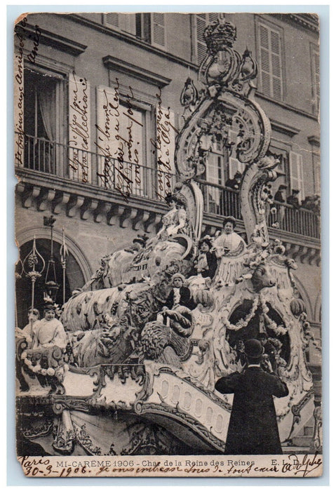 1906 Mi Careme Char De La Reine Des Reines Paris France Posted Postcard