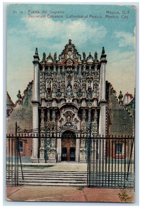 c1910 Puerta Del Sagrario Sacrarium Entrance Catheral of Mexico Postcard