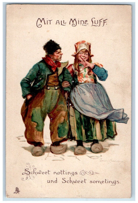 1907 Valentine Dutch Couple Romance Brundage Tuck's St. Louis MO Posted Postcard