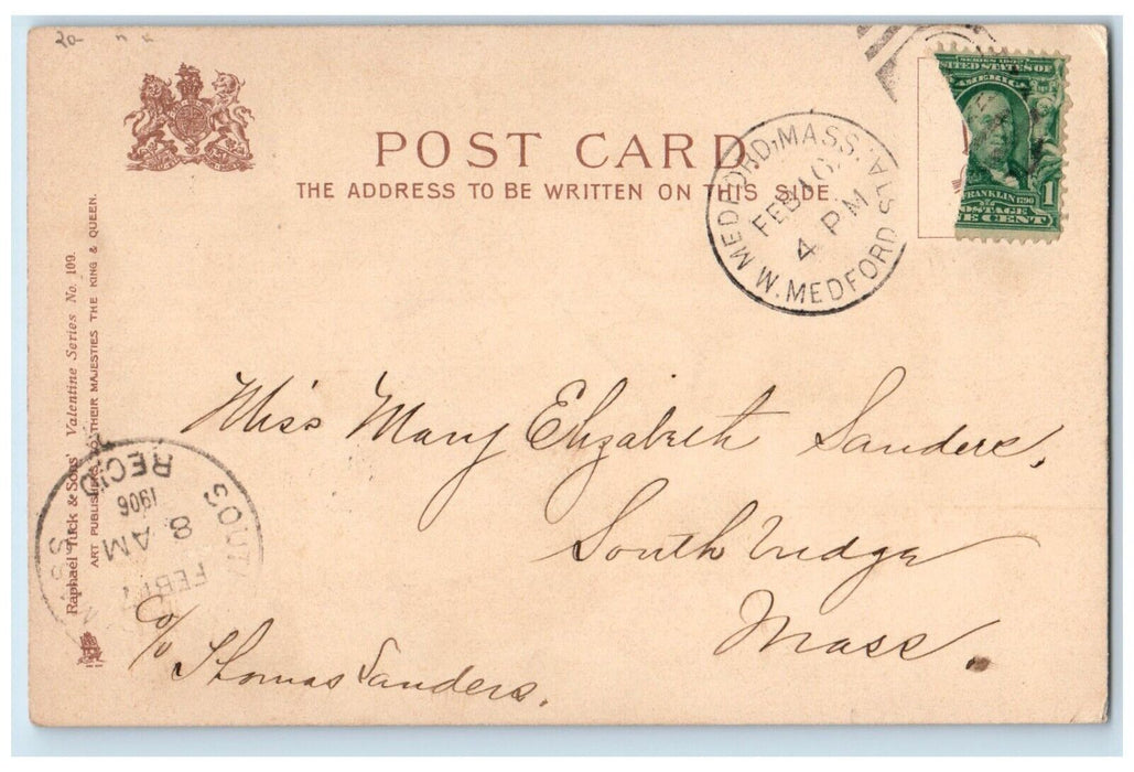1906 Valentine Little Sweetheart Brundage Tuck's Medford MA Antique Postcard
