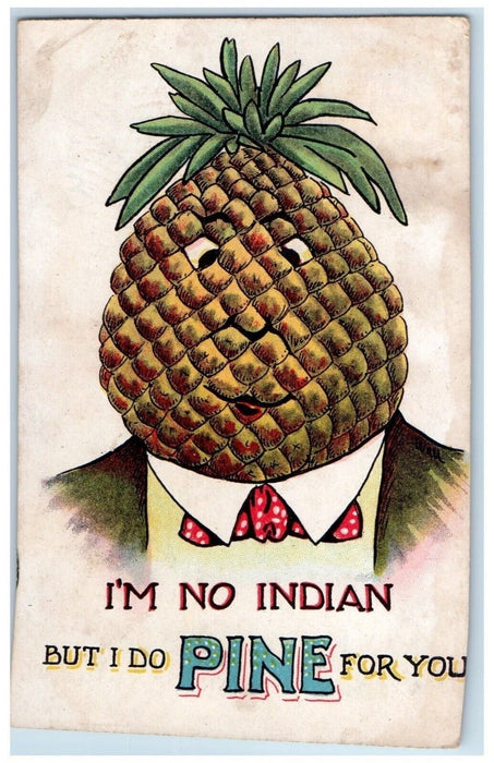 c1910's Valentine Pineapple Head I'm No Indian Unposted Antique Postcard