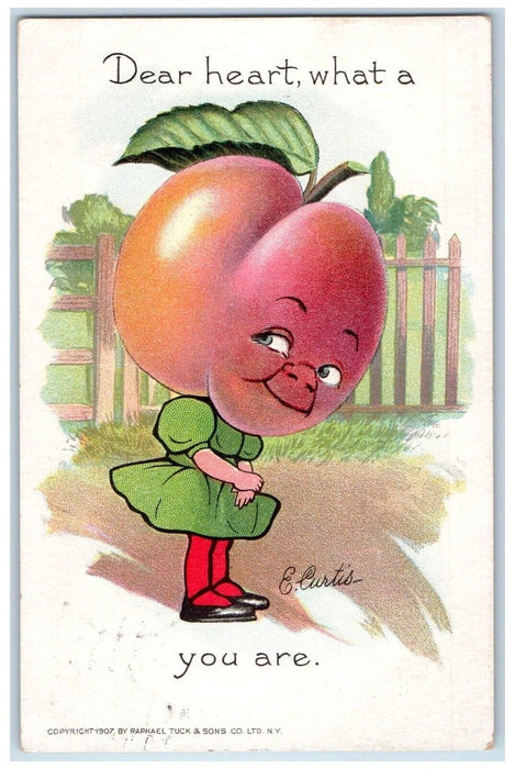 1908 Valentine Peach Head Curtis Tuck's Stafford Spring CT Antique Postcard