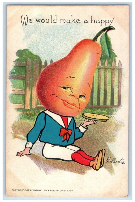 c1910's Valentine Pear Head We Would Make A Happy E Curtis Tuck's Postcard